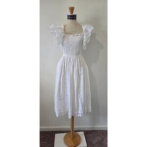 Banana Republic Women's White Flutter Sleeves Smocked Midi Dress Sz XXS (0955)